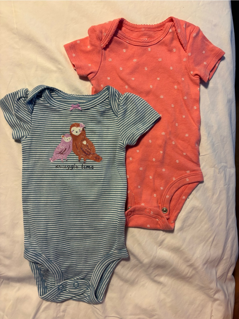 Set of 2 Carter's Coral Pink Floral One-Piece & Blue Striped Mermaid Bodysuit 3M